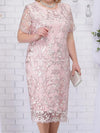 Women's Plus Size 4XL-5XL Floral Lace Bodycon Dress - Short Sleeve Mid-Calf Wedding Guest & Formal Party