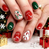24-Pack Christmas Green Snowflake Press-On Nails with Rhinestones – Holiday False Nail Set for Women