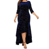 Plus Size Velvet Sequin High-Low Mid-Calf Dress, 3/4 Sleeve Round Neck (XL-XXXL)