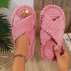 Women Corduroy Cross-Strap Plush Indoor Slippers - Soft Warm Flat Slides with EVA Sole, All-Season Home Shoes
