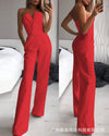 Women's Strapless Wide-Leg Jumpsuit – Elegant Office Sleeveless High-Waist Jumpsuit in Black, White & Red