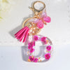 Pink Dried Flower Resin Initial Keychain with Butterfly Tassel A-Z Letter Keyring for Women Valentine's Gift