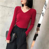 Women's Rib Knit V-Neck Pullover Sweater Long Sleeve Ribbed Y2K Top
