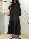 Plus Size Ruffled Maxi Dress Long Puff Sleeve Ankle-Length Shirt Dress Up to 5XL