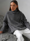 Women's Oversized Turtleneck Sweater - Vintage Knit Pullover, Soft Warm Winter Sweater (Red, Gray)