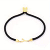 Black Letter Bead Rope Bracelet for Women – Simple Classic Hand-Knot Rope Jewelry with Stainless Steel Accent