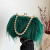 Women's Plush Faux Fur Shoulder Bag - Beaded Chain Tassel Evening Crossbody Purse