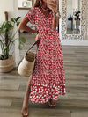 Women's Summer Boho V-Neck Printed Split Ankle-Length Dress Loose Resort Beach Evening