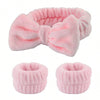 3-Piece Coral Fleece Makeup Headband & 2 Wrist Washbands Set - High Elastic Facial Headband, Multiple Colors