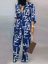 Women's Letter Print Long Sleeve Jumpsuit - Button-Front High-Waist One-Piece Overalls for Office & Streetwear
