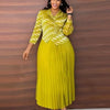 Plus Size Pleated Two-Piece Look Ankle-Length Dress - Long Sleeve Elastic Waist for Office & Casual