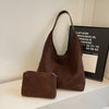 Faux Suede Bucket Bag Large Shoulder Hobo Tote with Inner Pocket for Work and Travel