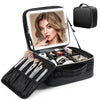 Travel Makeup Train Case with LED Lighted Mirror & Adjustable Dividers — Large Cosmetic Organizer