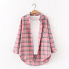 Women's Flannel Plaid Shirt - Loose Cotton-Poly Long Sleeve Button-Down with Pockets