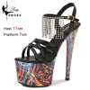 17cm High Heel Platform Sandals for Women — 7cm Platform, Geometric Neon Nightlight Party Heels