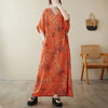 Women's Cotton-Linen Ankle-Length Floral Maxi Dress, Vintage Harajuku O-Neck Short Sleeve Beach & Streetwear