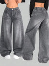 Women's Black Washed Distressed Baggy Jeans Y2K Vintage Punk High-Waist Wide-Leg