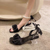 Women's Pearl Ankle-Strap Mid-Heel Sandals - Square Heel (3-5 cm / 1.2-2.0 in) Party Summer