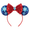 Sequin Snowflake Mouse Ear Headband with 5\" (12.7 cm) Bow – Kids & Adults Festival Party Cosplay Hairband