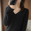 Women's V-Neck Cashmere-Blend Pullover Sweater - Loose Knit Jumper for Autumn/Winter, Casual Office