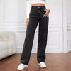 Retro High-Waist Baggy Straight Flare Jeans for Women – Vintage Blue Full-Length