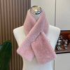 Women's Thick Faux Rabbit Fur Cross Collar Scarf - Winter Neck Warmer Soft Furry Solid Color Shawl