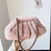Pleated Faux Fur Shoulder Hobo Bag for Women - Plush Winter Luxury Handbag