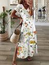 Women's Summer Boho V-Neck Printed Split Ankle-Length Dress Loose Resort Beach Evening