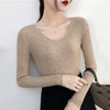 Women's Rib Knit V-Neck Pullover Sweater Long Sleeve Ribbed Y2K Top