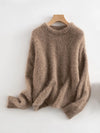 SuyaDream Alpaca Blend Drop-Shoulder Pullover Sweater – Loose O-Neck One Size (47.2 in / 120 cm), Camel Beige