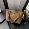 Textured Soft PU Leather Plaid Large Capacity Shoulder Tote Bag for Women with Tassel Accessory