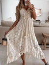 Summer Lace V-Neck Sleeveless Maxi Dress – Spaghetti Strap Hollow-Out A-Line Beach Vacation Dress