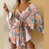 Women's Floral V-Neck Ruffle Batwing Sleeve Bohemian Mini Dress - Loose Summer Beach Vacation Sundress