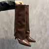 Women's Chunky Knee-High PU Leather Chelsea Boots Pointed Toe Square Heel Platform Winter Boots
