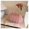 Women's Plush Faux Fur Shoulder Bag - Beaded Chain Tassel Evening Crossbody Purse