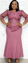 Plus Size Christmas Maxi Dress 4XL-5XL O-Neck 3/4 Sleeve Lace Patchwork Evening Party Dress
