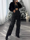 High Waist Black Rhinestone Multi-Pocket Straight Jeans - Street Style Workwear