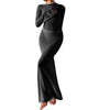 Women's Wrap Beach Cover-Up Dress Sheer Backless Long Sleeve Round Neck A-Line Maxi