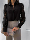 Women's Elegant Chiffon V-Neck Blouse - Loose Long Sleeve Office Tunic Top