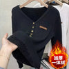 Women's Thick Velvet V-Neck Knit Pullover Slim Fit Lined Sweater Korean Style Winter Knitwear
