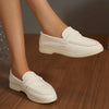 Women's British Style Slip-On Loafers Retro Flat Flannel Loafers Round Toe Large Sizes Available