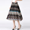Plus Size Bohemian Floral Pleated Tea-Length Skirt - Loose Fit Midaxi for Spring & Summer