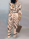 Women's Letter Print Long Sleeve Jumpsuit - Button-Front High-Waist One-Piece Overalls for Office & Streetwear