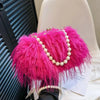 Luxy Moon Faux Fur Evening Bag with Pearl Chain and Long Tassel Plush Shoulder Tote Wedding Handbag