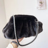 Pleated Faux Fur Shoulder Hobo Bag for Women - Plush Winter Luxury Handbag