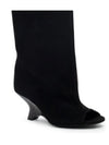 Women's Peep Toe Knee-High Boots Slip-On, Thick High Heels with Statement Heel, Microfiber Upper — Large Sizes