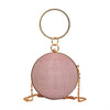 Gold Silk Round Evening Clutch with Rhinestones and Chain Shoulder Strap – Women's Party Handbag