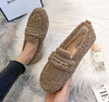 Plus Size Shearling Flats Faux Lambswool Slip-On Loafers, Fur-Lined Winter Shoes for Women