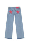 Y2K Vintage Patchwork Jeans for Women – Leopard & Star Print with Metal Rivets, Baggy Wide-Leg Casual Denim