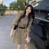Autumn Winter Striped Knit Sweater Dress with Double Pockets, Korean Casual Loose Long Sleeve